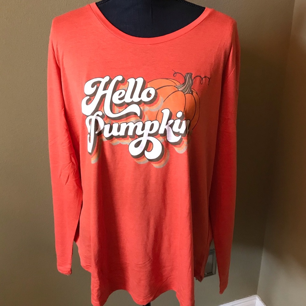 Long sleeve fall top “hello pumpkin”  Orange pumpkin Size XL NWT